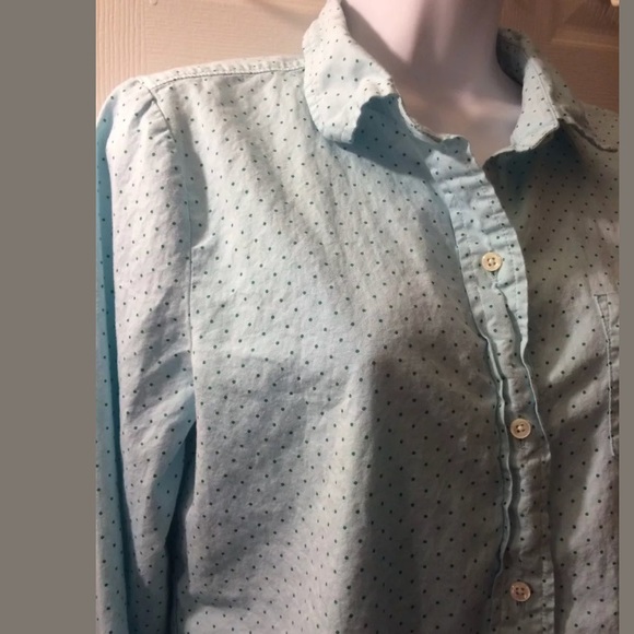 J. CREW Shrunked Oxford Polka Dot Shirt Blouse Top Aqua Green Turquoise Classic - Picture 6 of 8